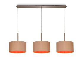 DK0590  Baymont 30cm Shade 3 Light Pendant Satin Nickel, Antique Gold/Ruby